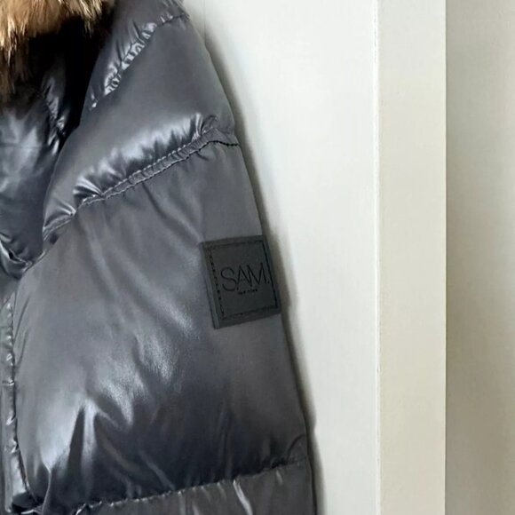SAM Dark Gray Fur Trim Hooded Down Puffer Coat Size S - Picture 8 of 10